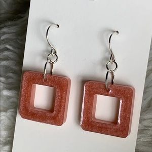 Shimmer pink open square drop earrings